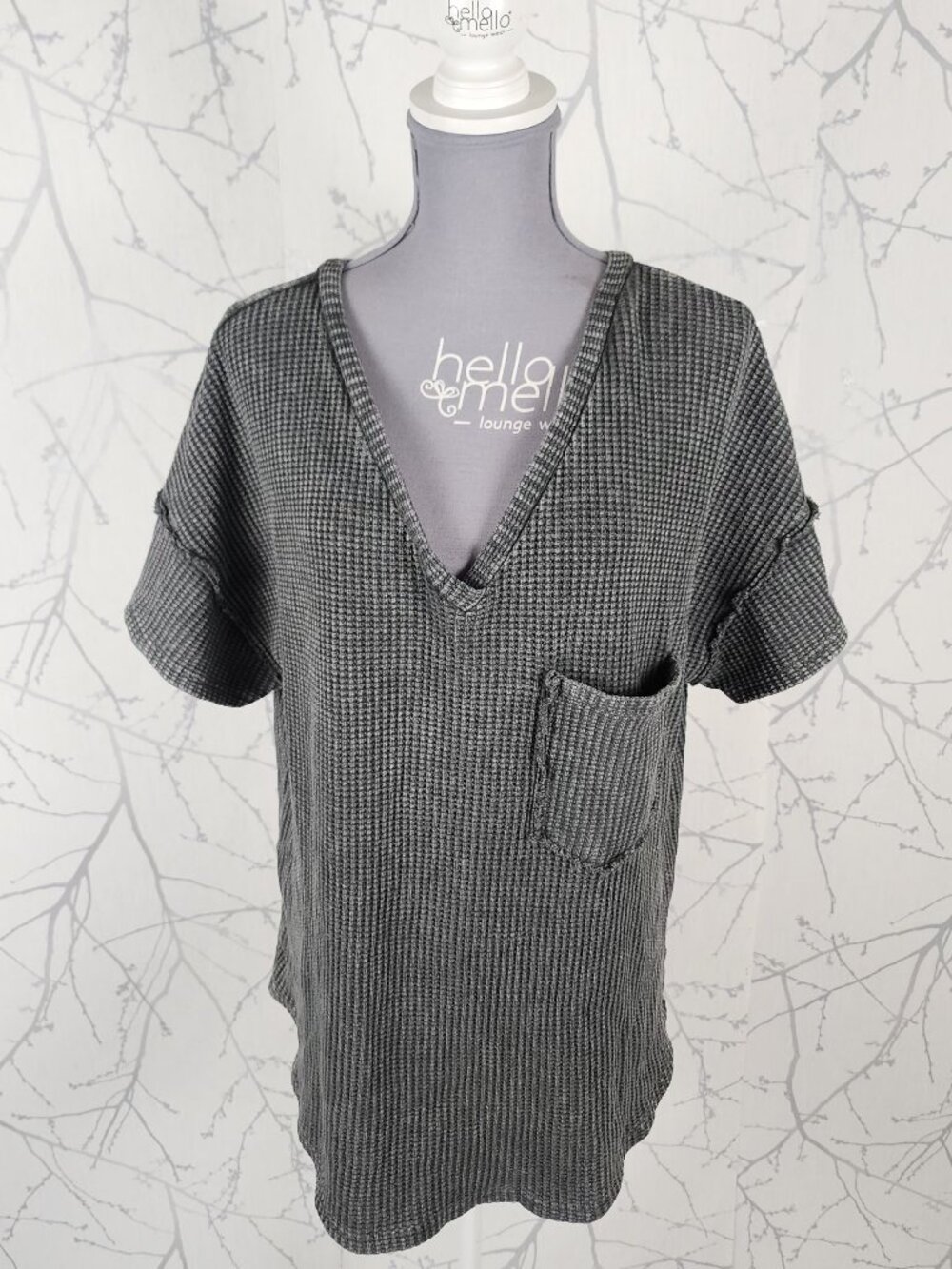 Altard State Gray Wash Waffle Knit Loose Fit V-Neck Tee